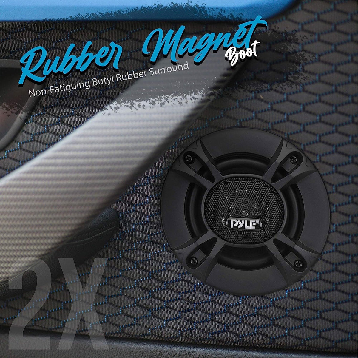 Pyle speakers installed in a car door panel demonstrating improved in-car audio clarity