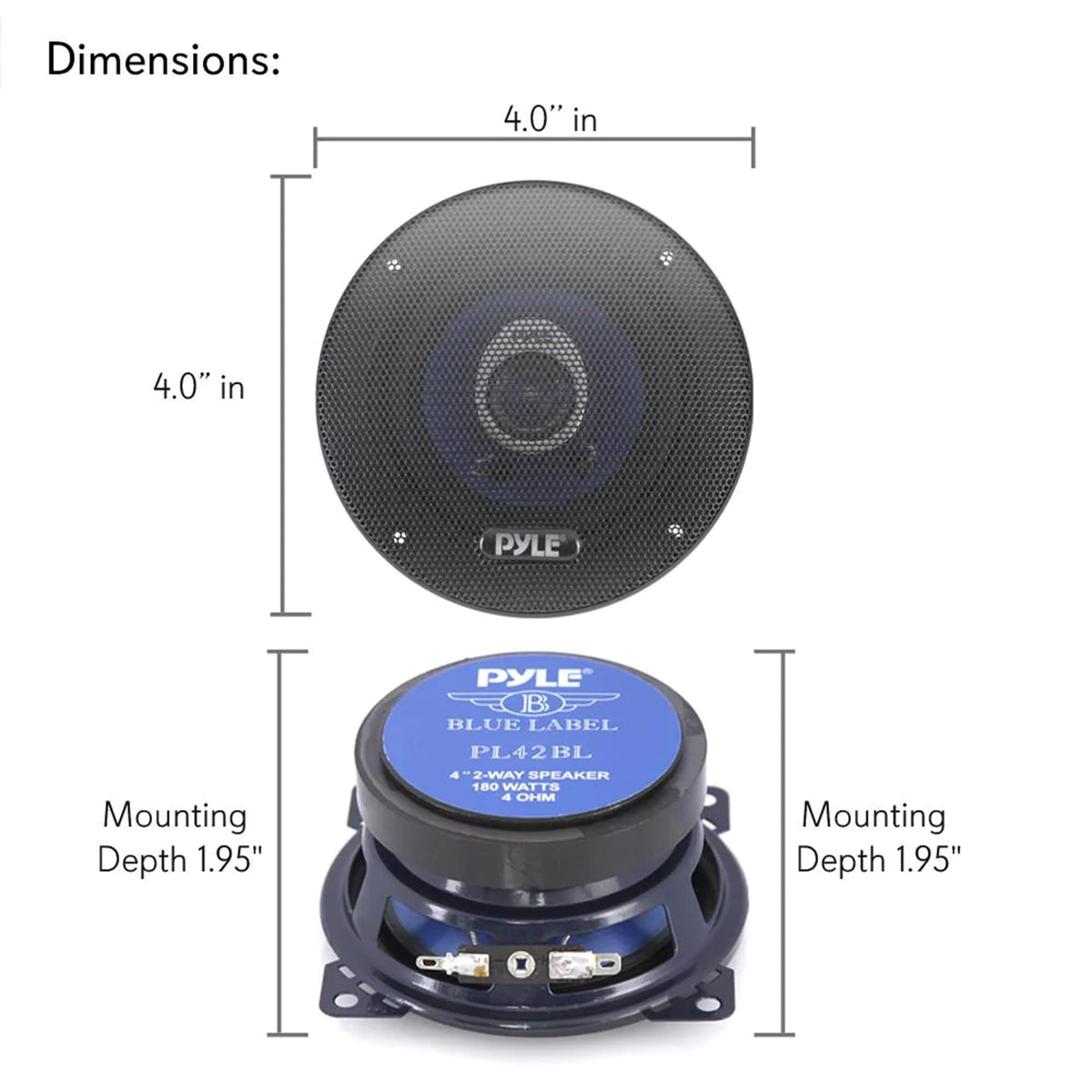 Pyle PL42BL close-up of blue poly-injection cone highlighting durability