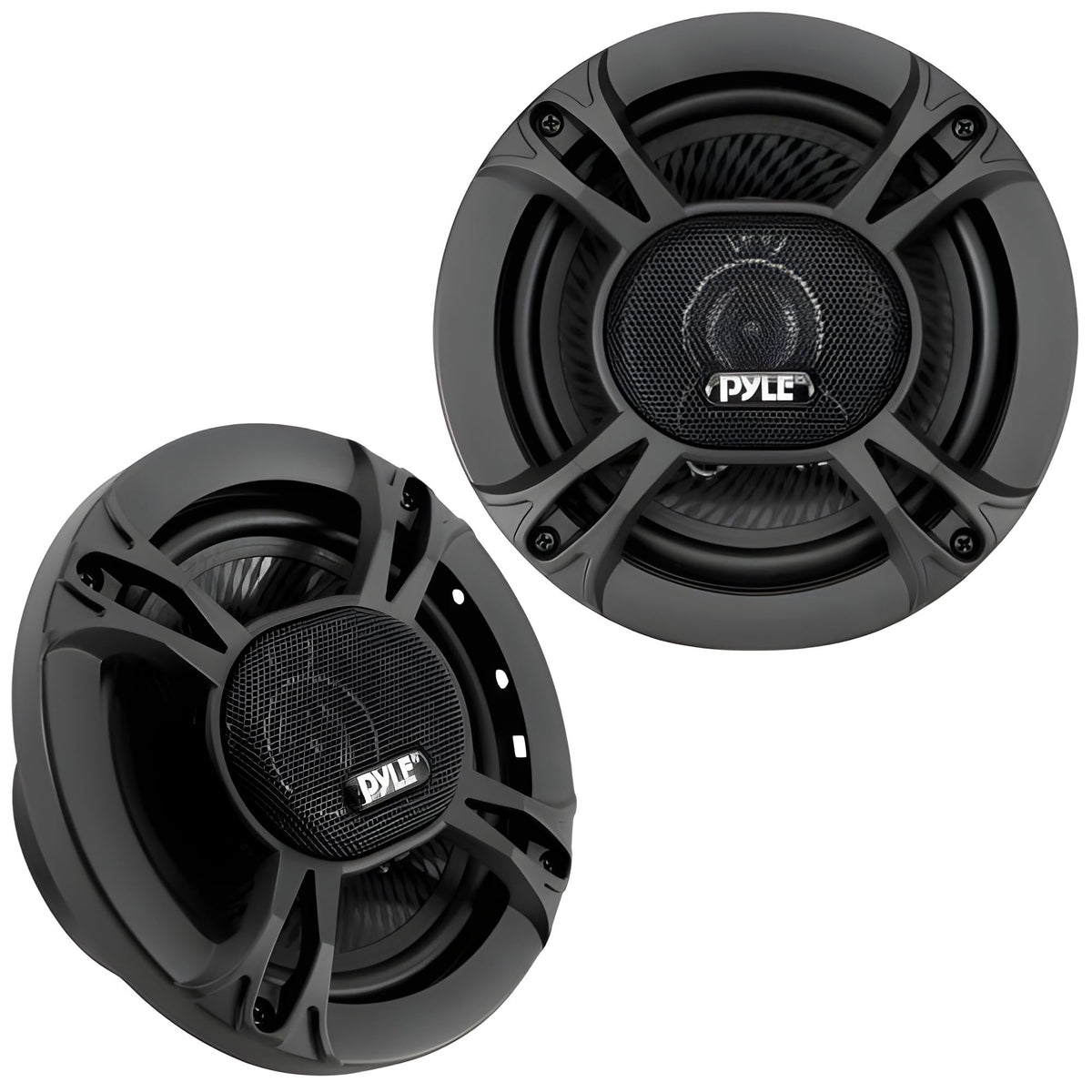 Pyle front view of speaker revealing cone and grille, improving road audio clarity