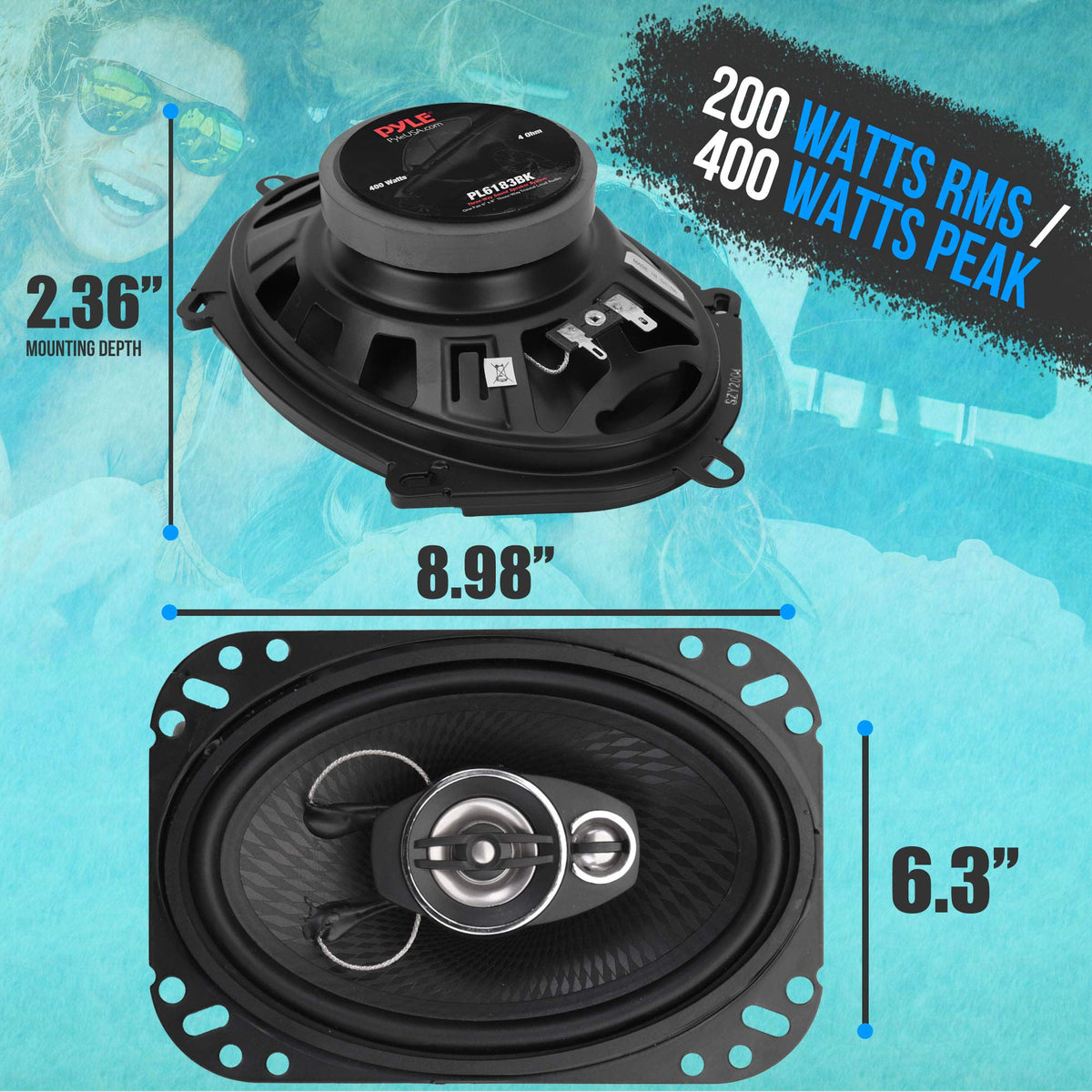 Pyle PL6183BK cone close-up highlighting poly injection cone for tight bass
