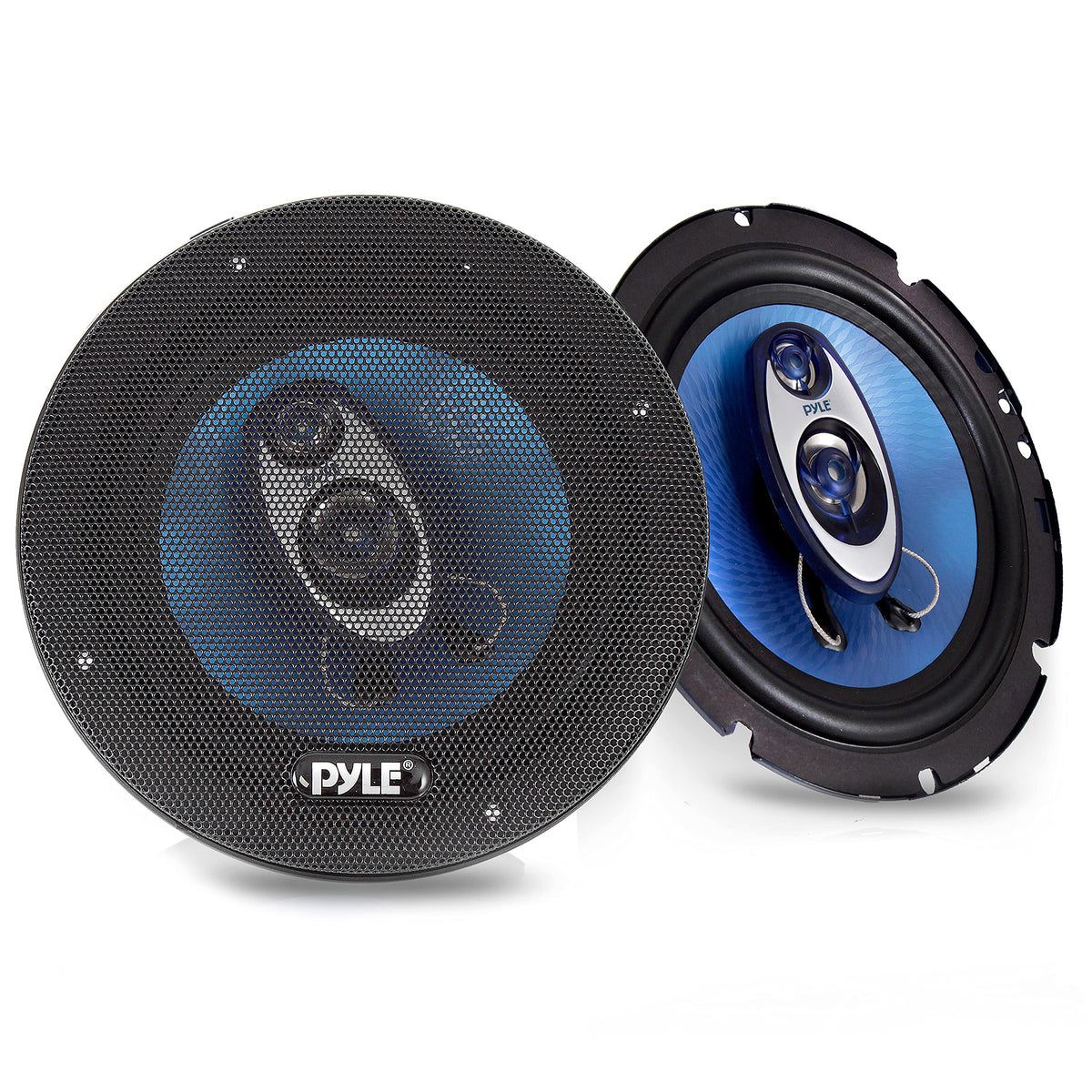 Pyle PL63BL 6.5-inch front view with blue surround for clearer car audio.
