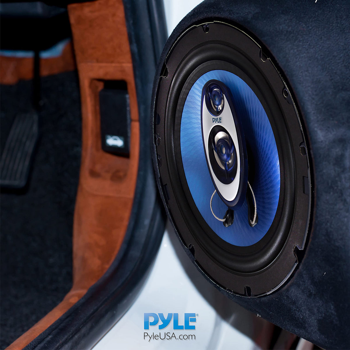 Pyle PL63BL installed in a car door panel to boost audio performance.