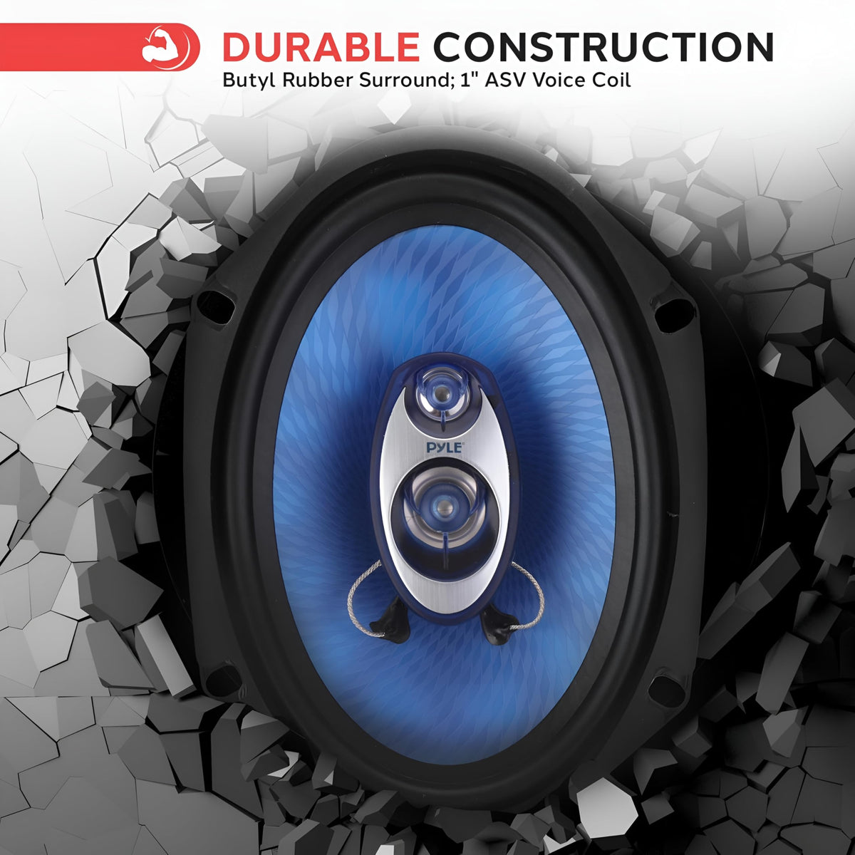 Pyle PL6984BL with protective grill installed for clean look and speaker protection