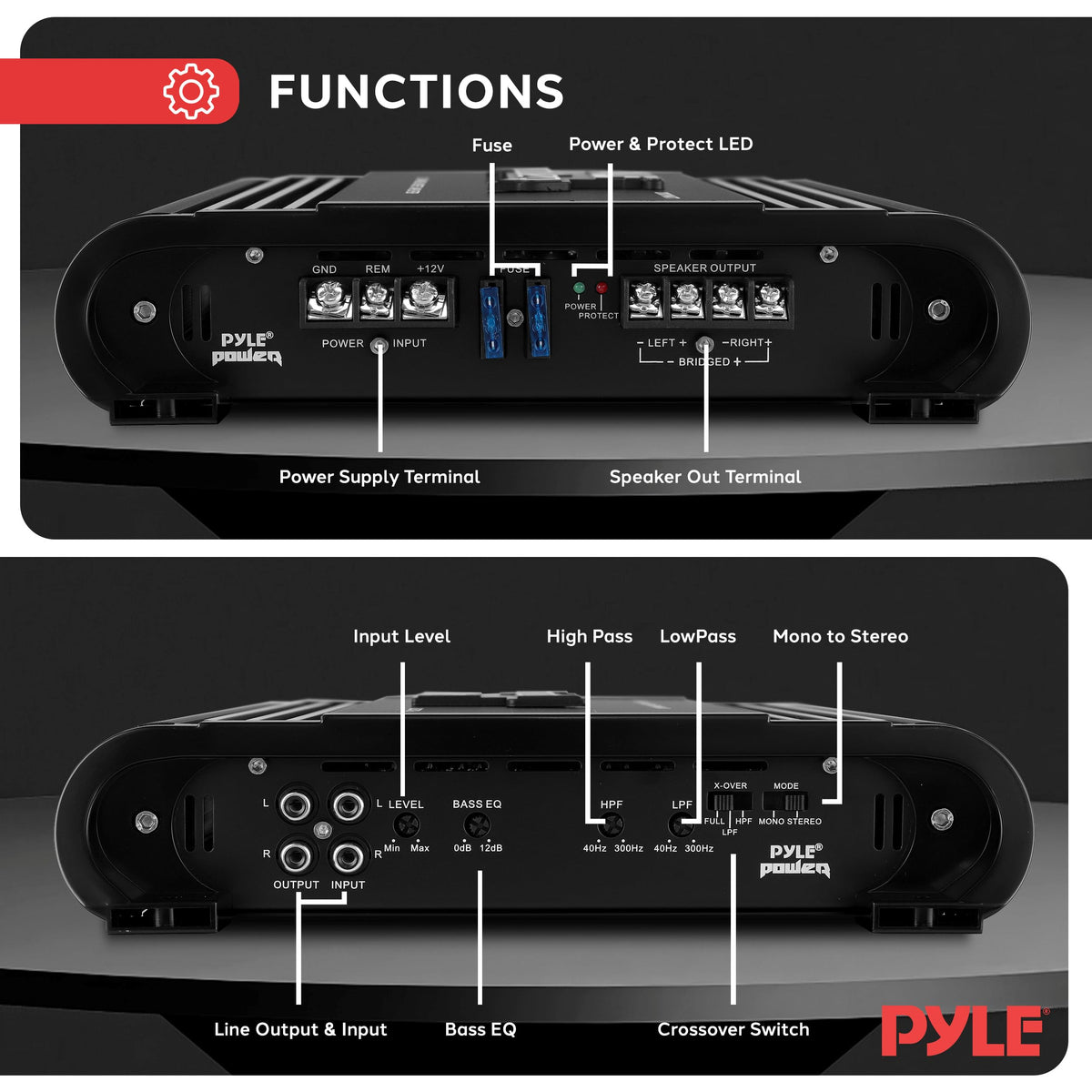 Pyle PLA2378 bridge mode demonstrates 2000W capability for enhanced in-car performance