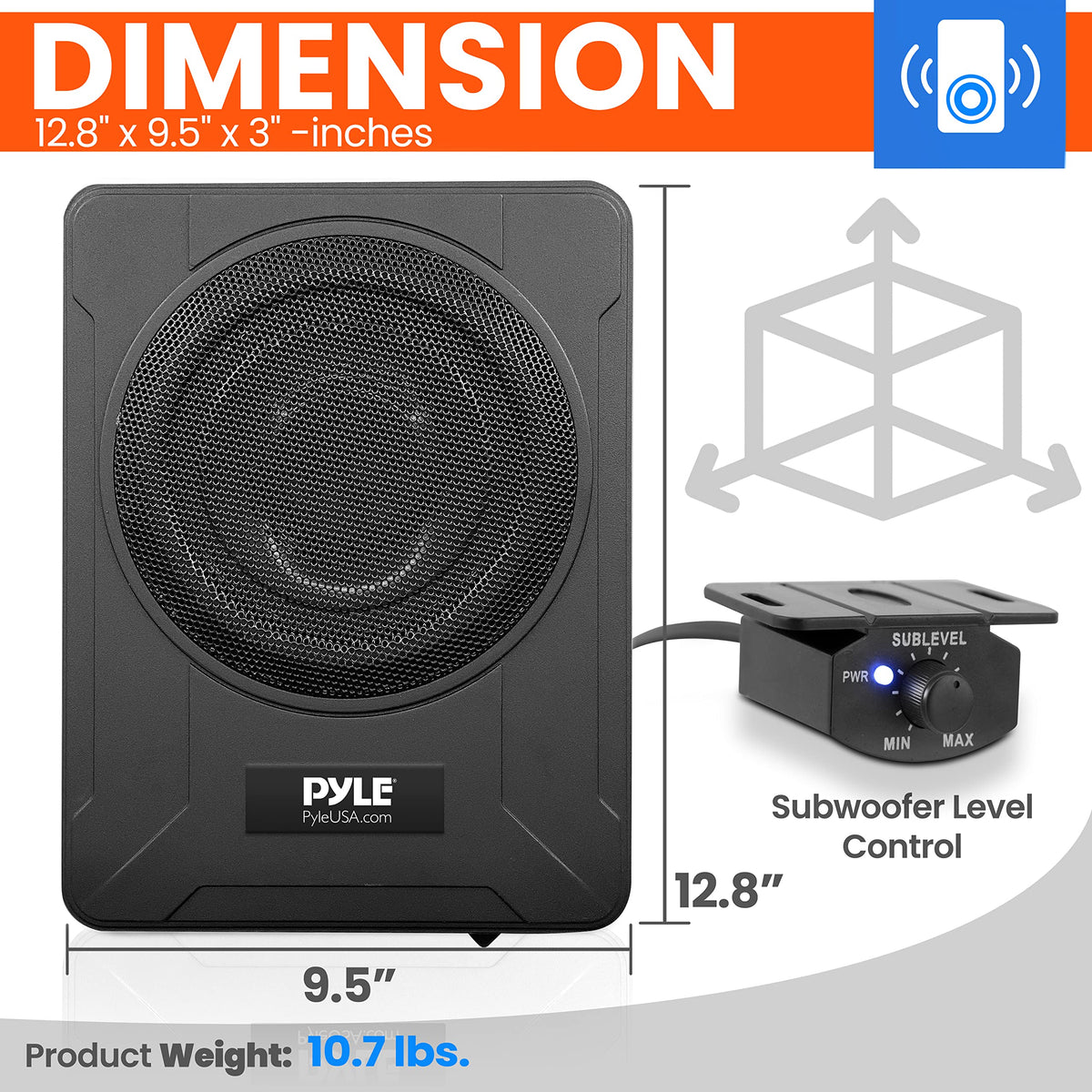 Pyle PLBX8A low-profile design fits under most car seats for flexible placement.