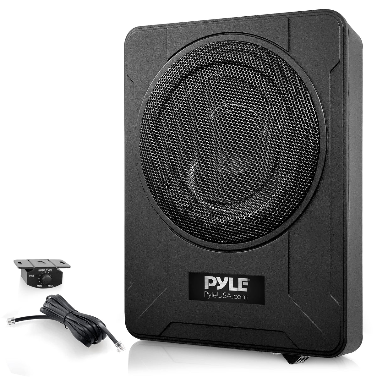 Pyle PLBX8A under-seat subwoofer delivers powerful bass in a compact footprint.
