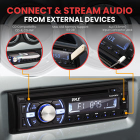Pyle PLCD43BTM CD slot and USB port visible for versatile playback options