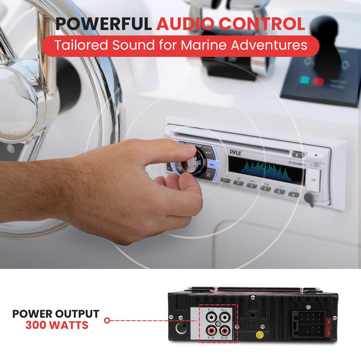 Pyle PLCD43MRB Bluetooth streaming for wireless boat music.