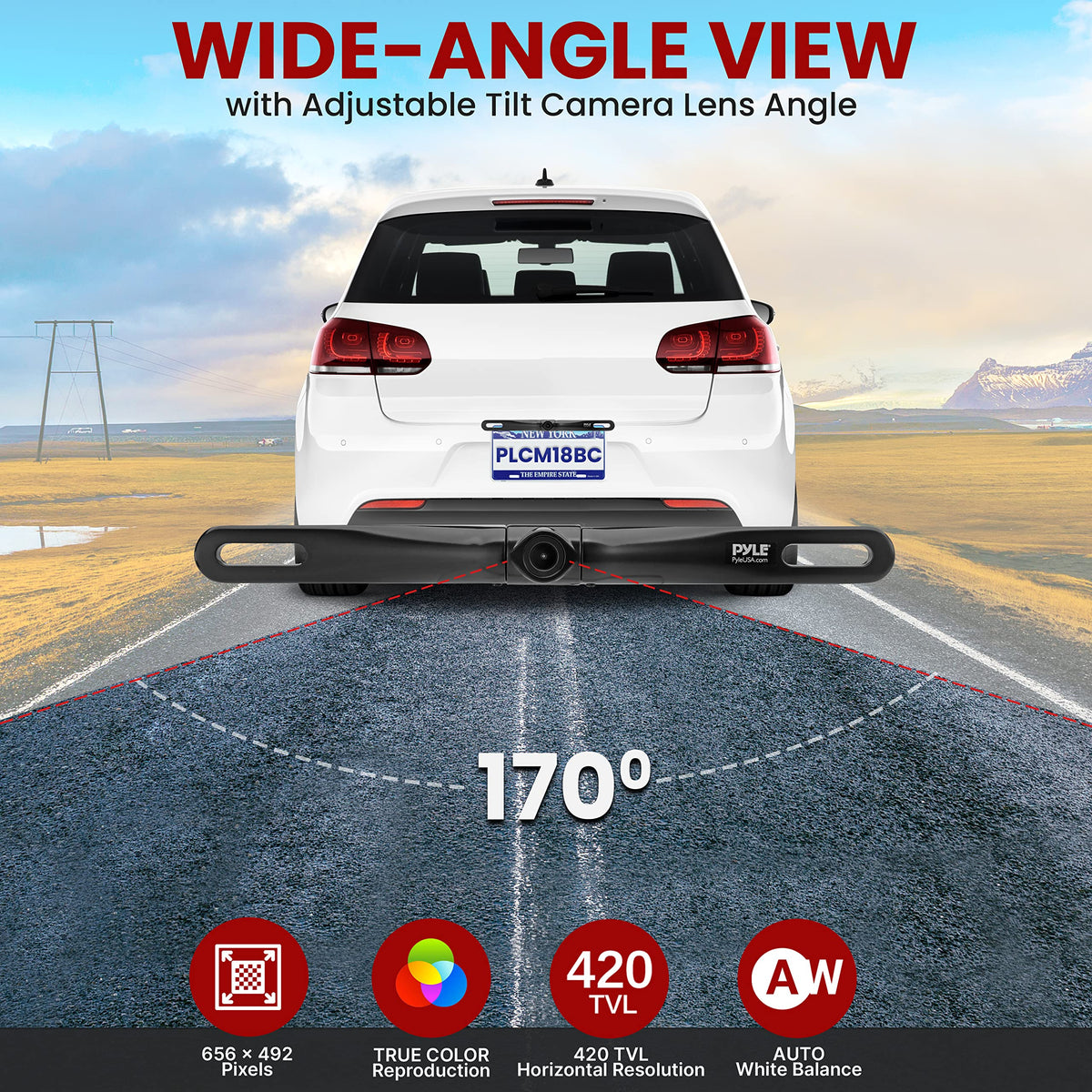Pyle PLCM18BC tilt-adjustable lens for customizable rear view angle