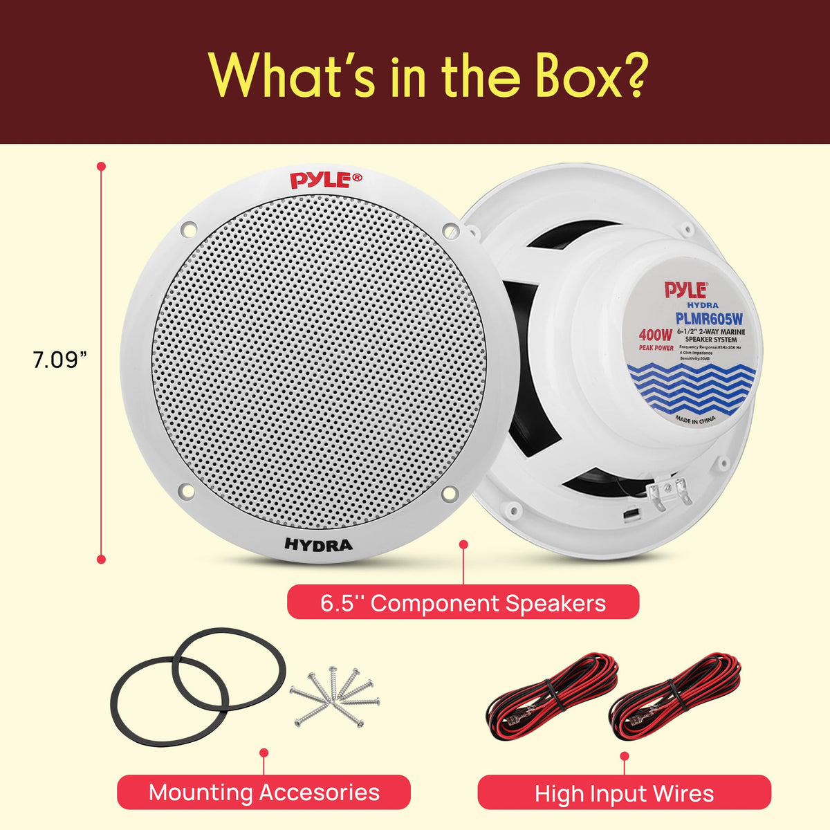Pyle PLMR605W back magnet and terminals highlighting durable power handling components