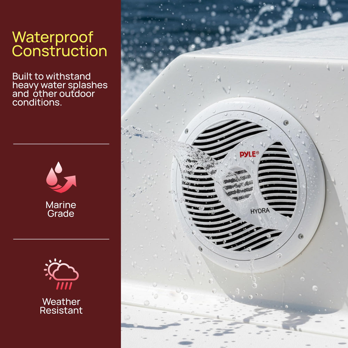 Pyle PLMR60W white grill and low-profile housing on a boat