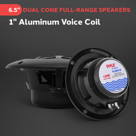 The Pyle PLMR61B waterproof design is demonstrated on a boat deck.