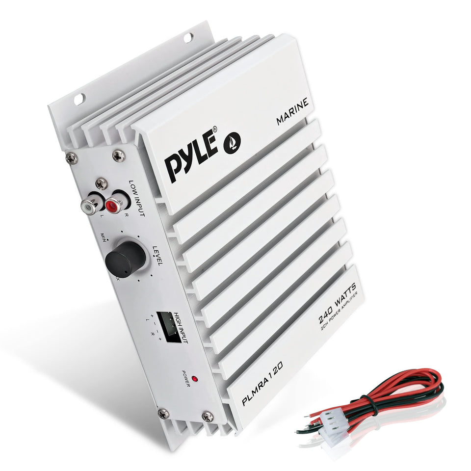 Pyle PLMRA120 front panel view showing controls and connectors for easy setup