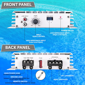 Pyle PLMRA120 gold-plated terminals close-up resisting corrosion in marine use