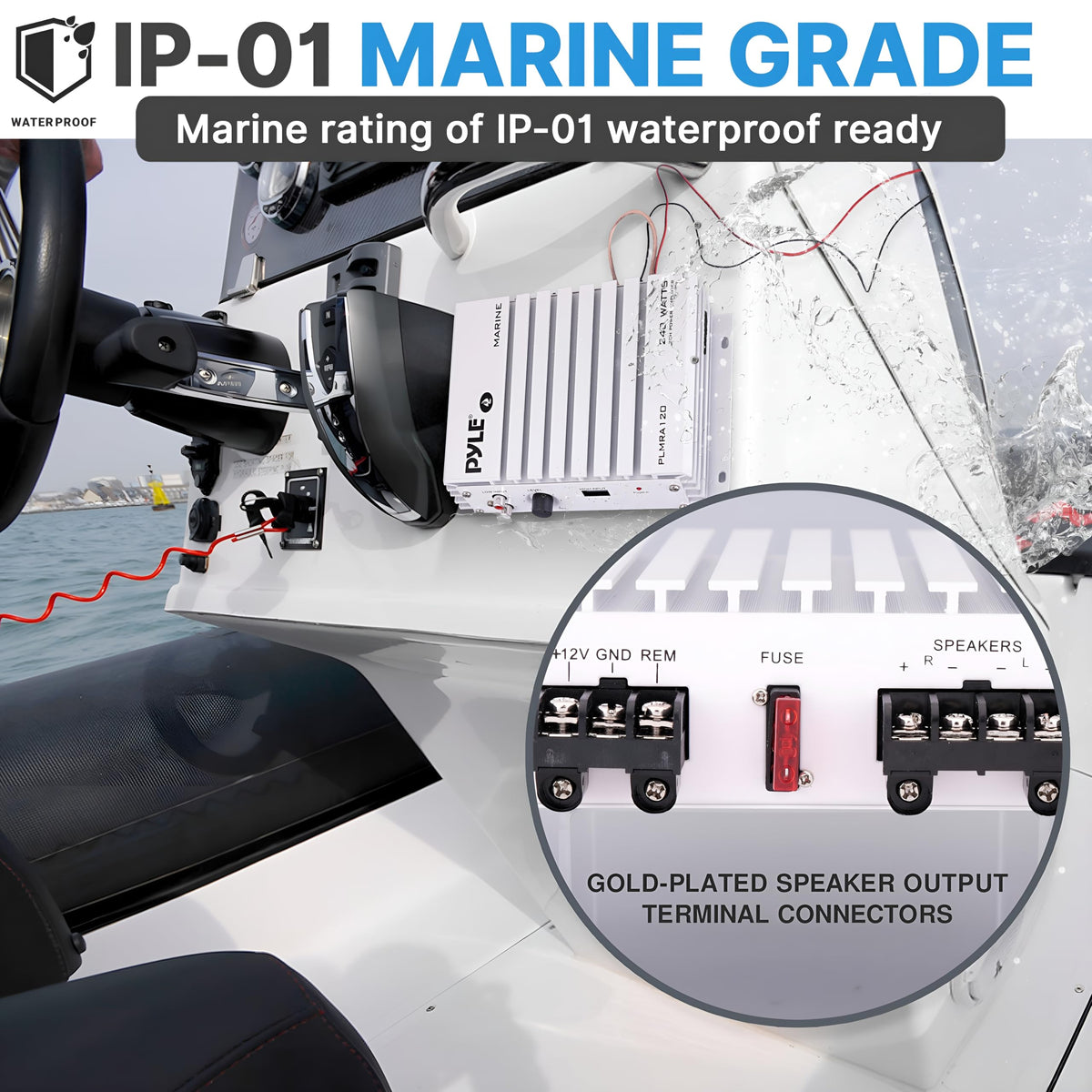 Pyle PLMRA120 LED indicator and gain controls visible for signal monitoring