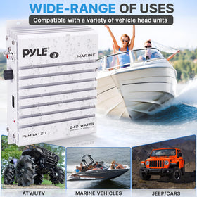 Pyle PLMRA120 installed on a boat transom showing weather-ready placement