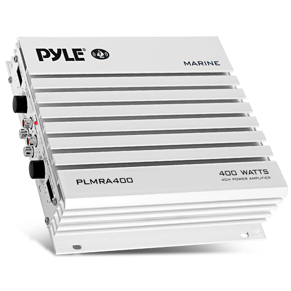 Pyle PLMRA400 front panel view showing controls and waterproof enclosure for reliable output