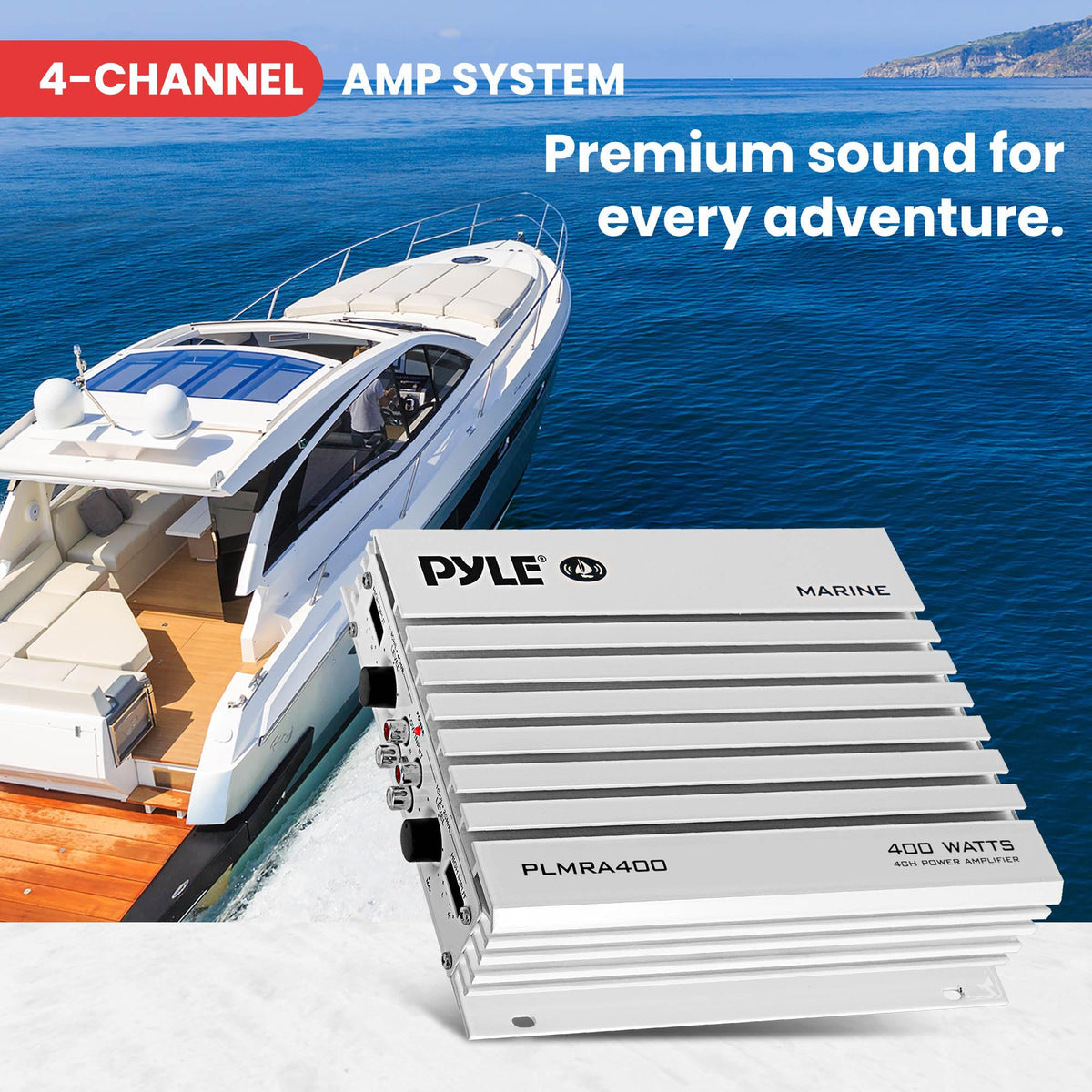 Pyle PLMRA400 mounted on boat deck showing marine-ready installation and weather resistance