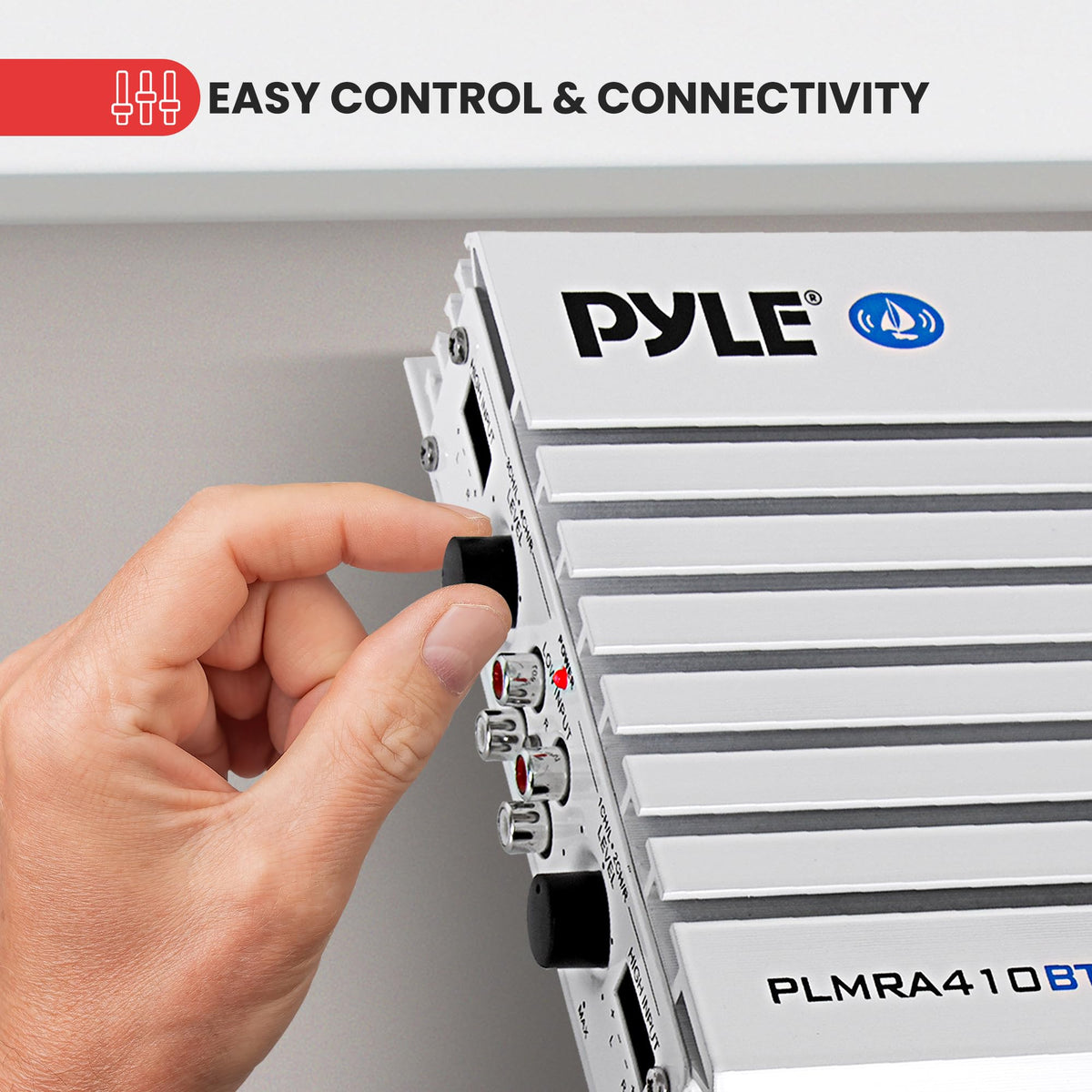 Pyle PLMRA410BT installed on boat helm showing weather-aware design for marine use
