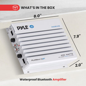 Pyle PLMRA410BT retail box and accessories ready for unboxing and installation