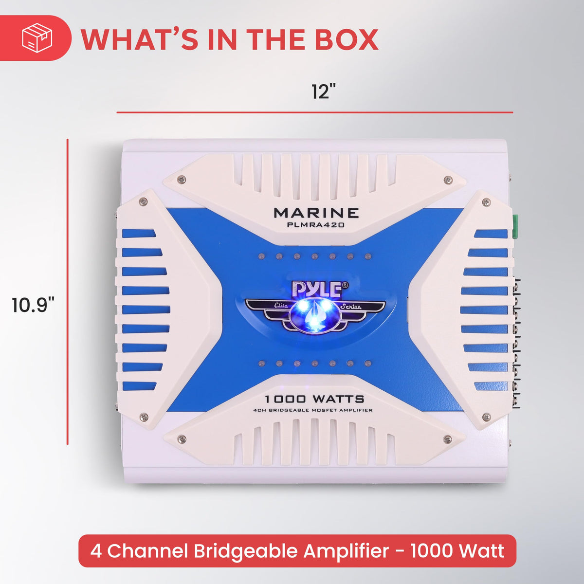 Pyle PLMRA420 marine-grade IP-01 rating withstands water exposure.