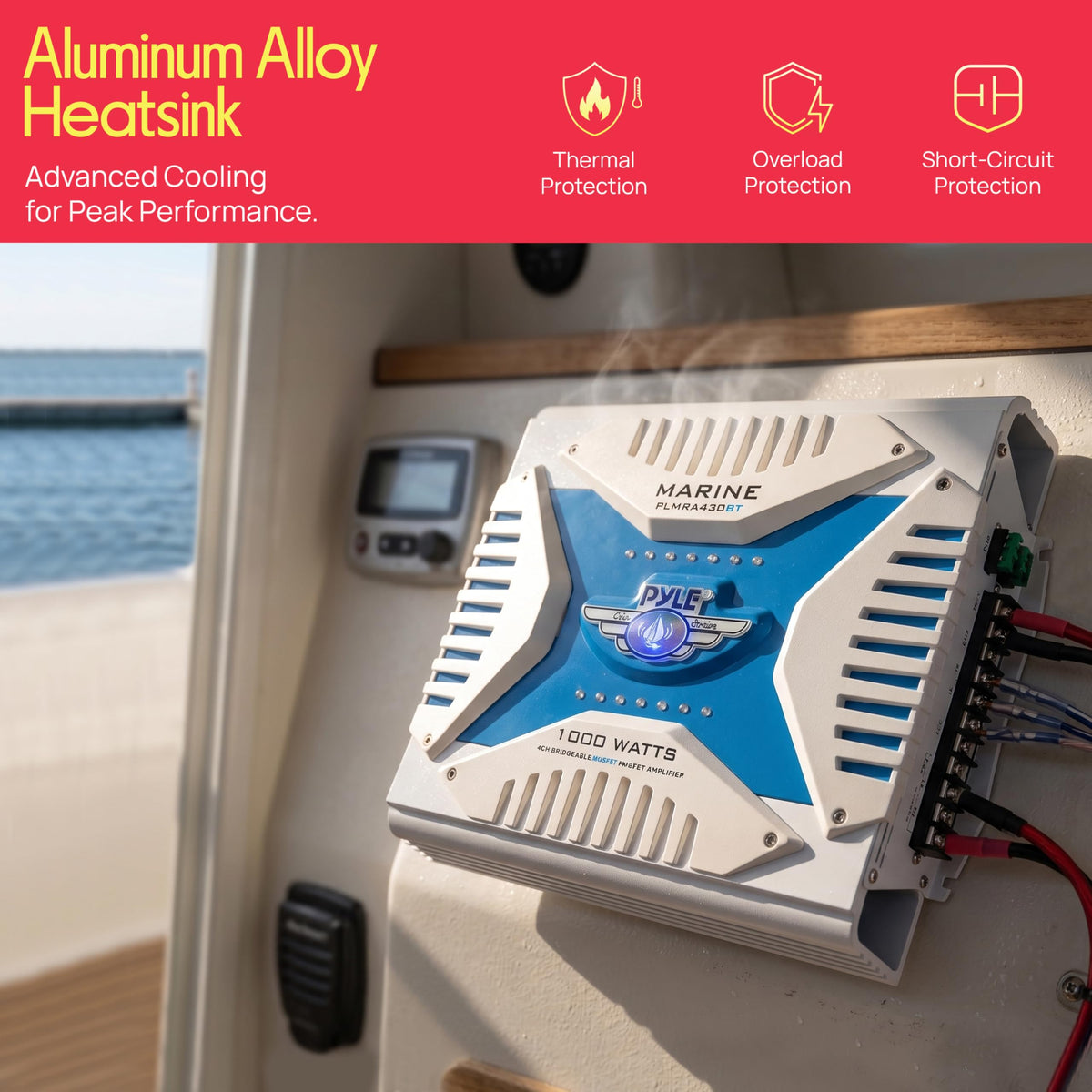 Pyle PLMRA430BT IP01 waterproof rating protects electronics in marine conditions