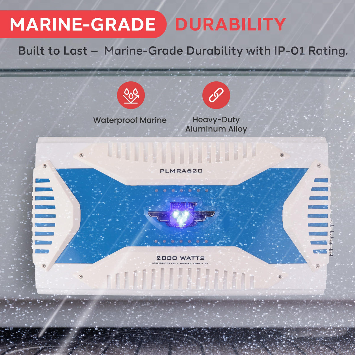 Pyle PLMRA620 RCA inputs offer easy integration with marine receivers.