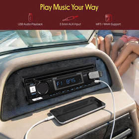 Pyle PLMRB29B built-in microphone close-up enabling hands-free phone calls