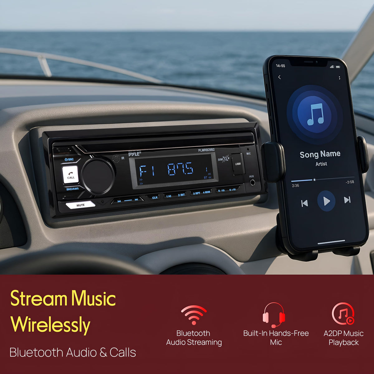 Pyle PLMRB29B USB SD and aux inputs close-up enabling direct MP3 playback