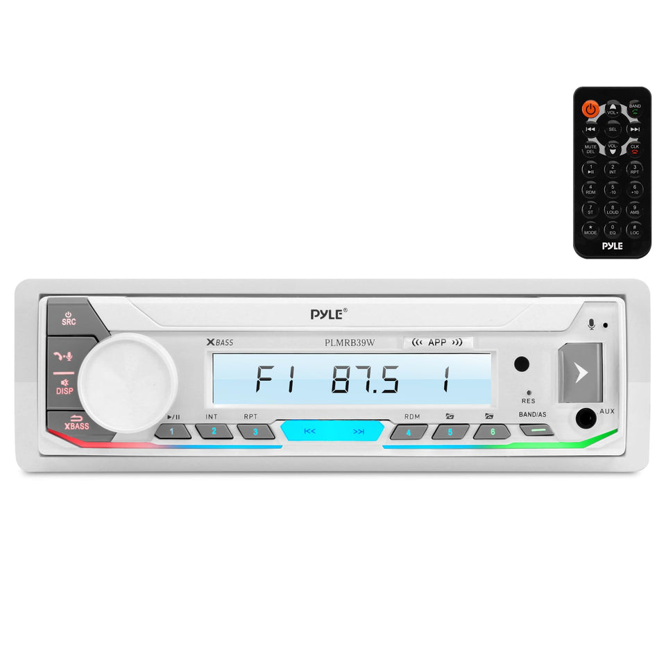 Pyle PLMRB39W front panel showing controls and illuminated buttons for easy operation