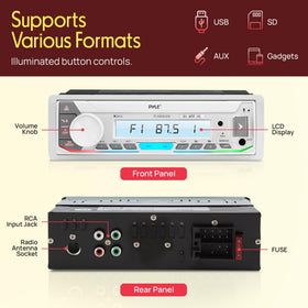 Pyle PLMRB39W with USB flash and SD card inserted for versatile media playback