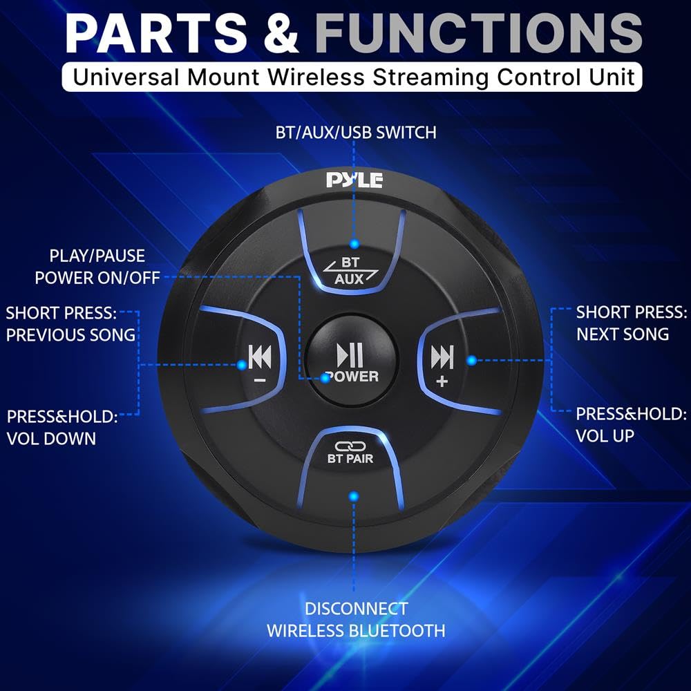 Pyle PLMRBT19 mount kit included for flush or dash mounting.