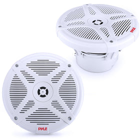 Pyle PLMRBT65W front view, white weatherproof marine speakers for outdoor boating