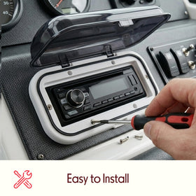 Pyle PLMRCW1 mounted on marine dash demonstrates sturdy protection