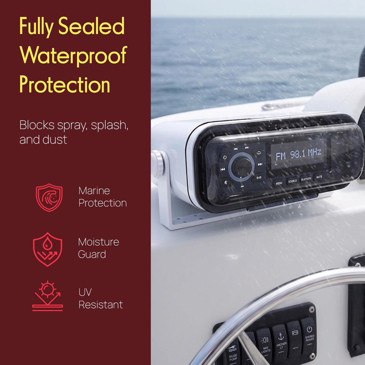 Pyle PLMRCW1 smoke shelf interface keeps the radio secure during rough seas