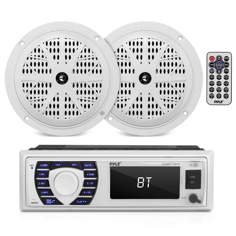 Pyle PLMRKT36WT headunit front panel with LCD display for easy song info and controls.