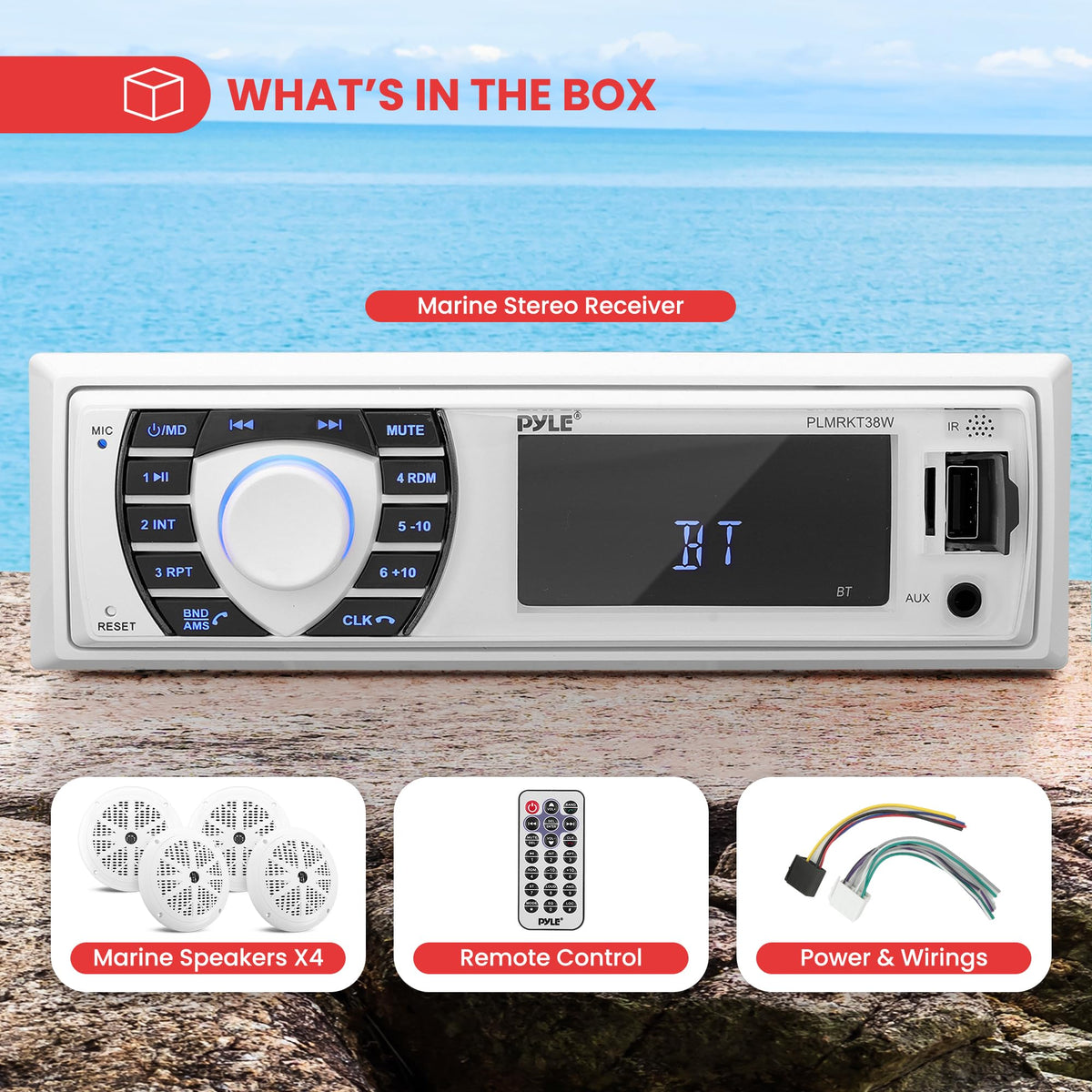 Pyle PLMRKT38W front USB and SD ports for media playback on board
