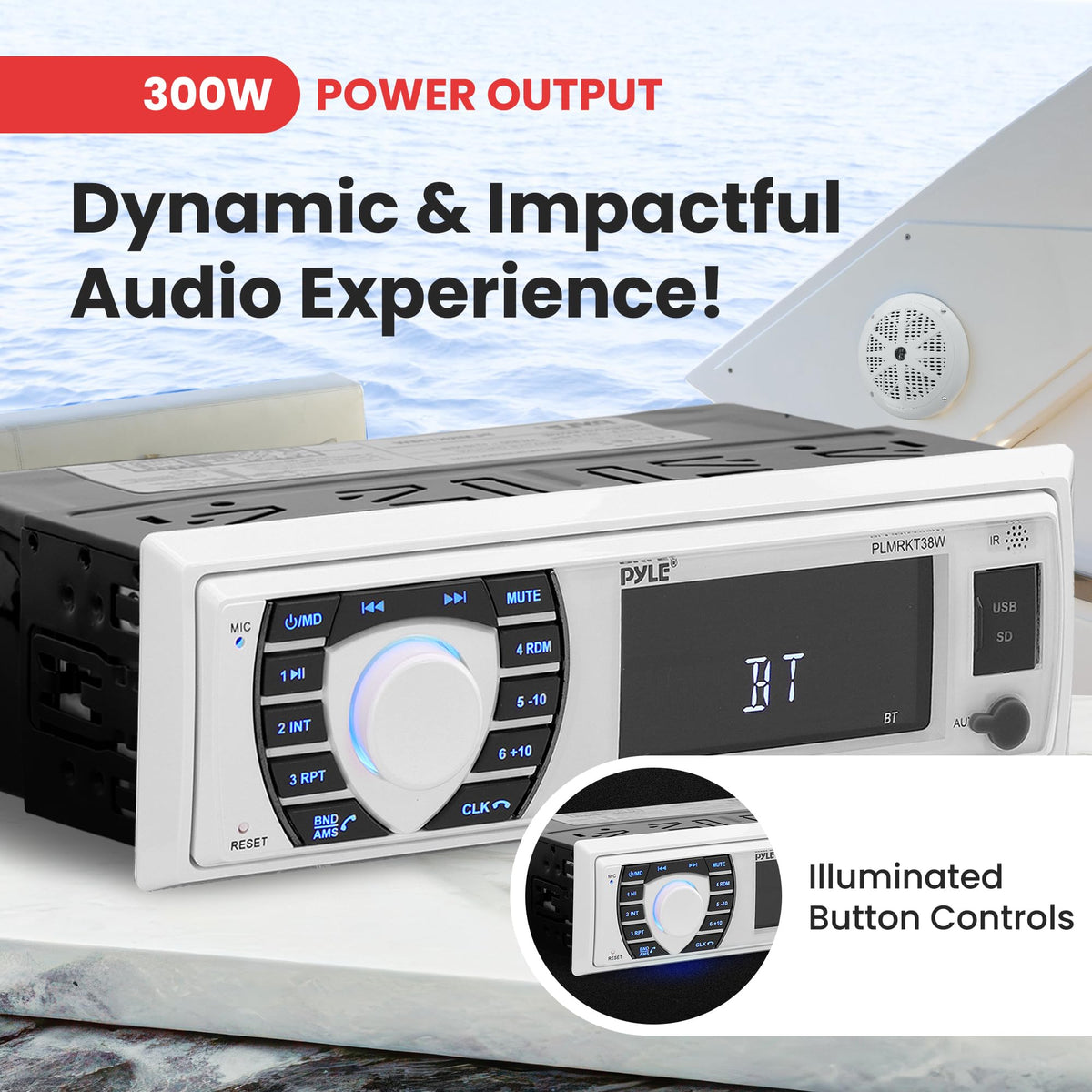 Pyle PLMRKT38W Bluetooth interface and LCD display for easy control