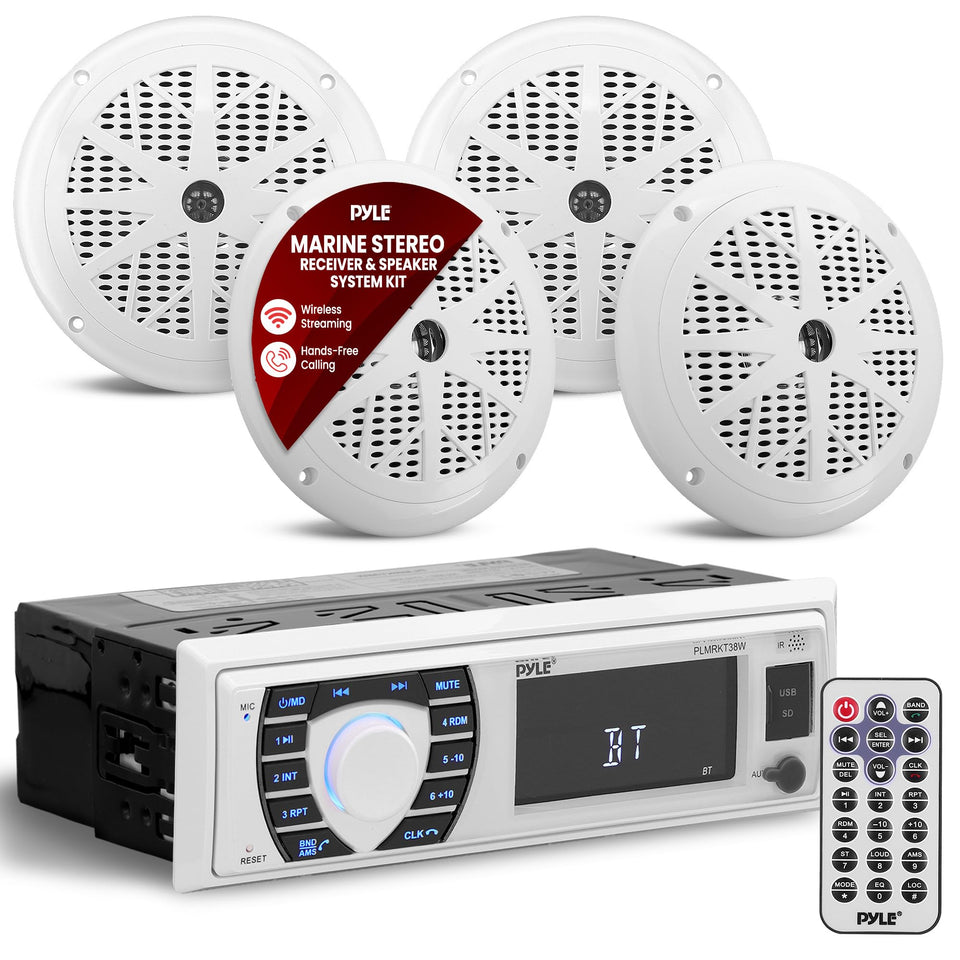 Pyle PLMRKT38W front panel view with waterproof in-dash Bluetooth reader