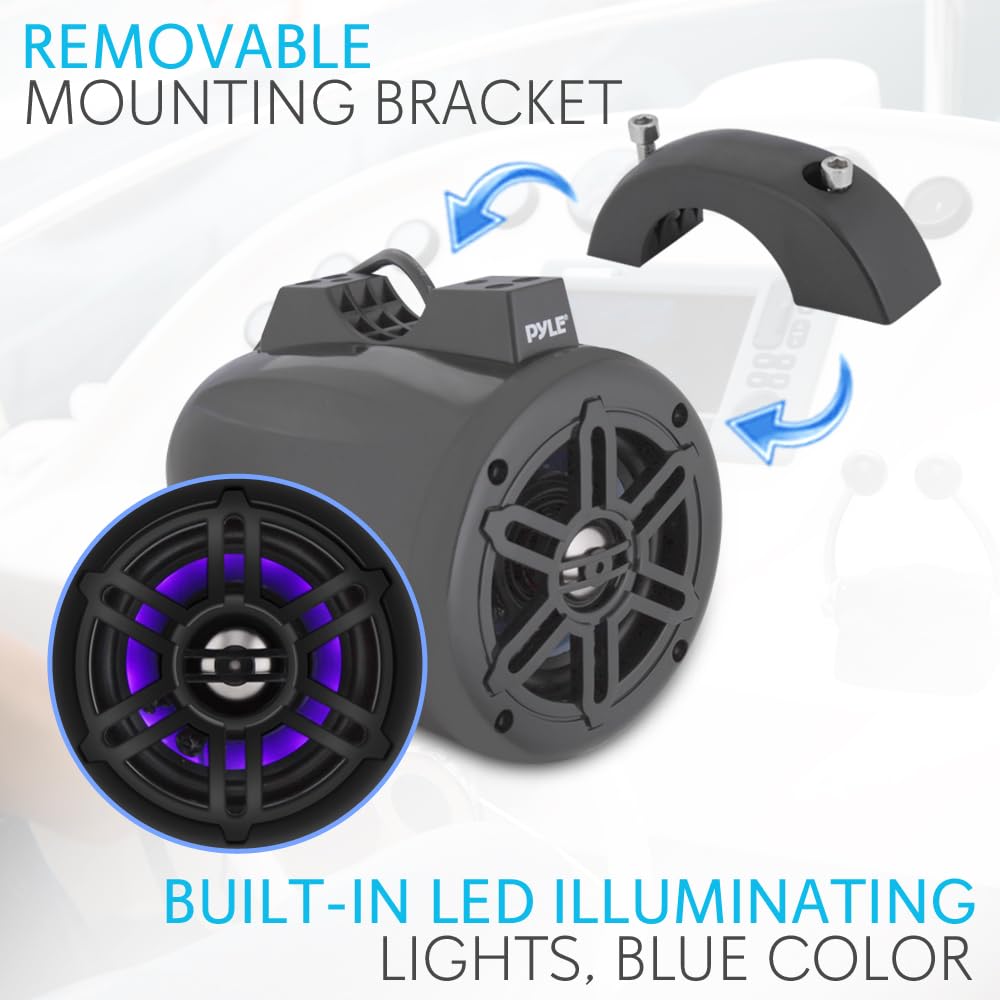 Blue LED illumination on Pyle PLMRLEWB46B marine speakers for evening rides
