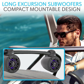 Integrated mounting clamps included with Pyle PLMRLEWB46B wakeboard speakers