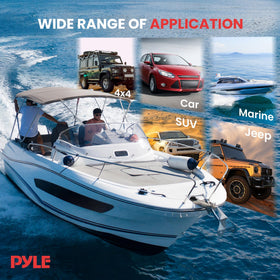 Pyle PLMRMB2CB next to smartphone showing compact footprint and portable power