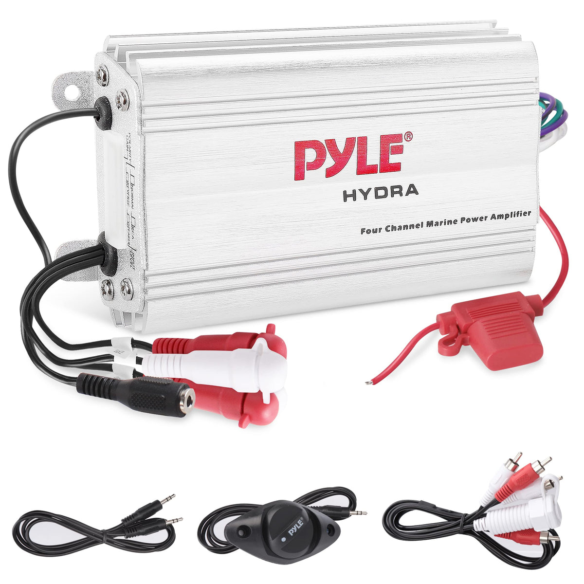 Pyle PLMRMP3A front view showing compact waterproof amplifier benefits