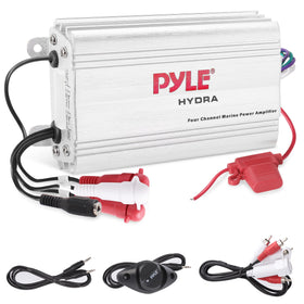 Pyle PLMRMP3A front view showing compact waterproof amplifier benefits