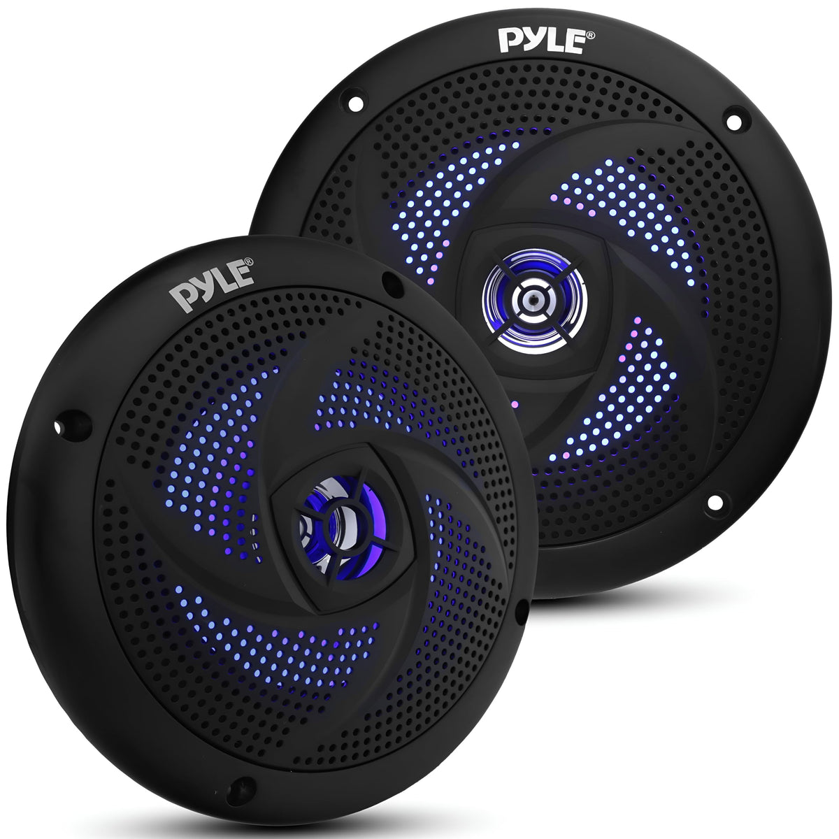 Pyle marine speaker front view showing black grille and durable build benefit