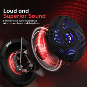 Pyle speakers illuminated with blue LEDs at night adding ambient lighting benefit