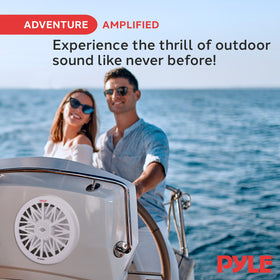 Pyle PLMRW10 on boat deck in use illustrating powerful bass for outdoor parties