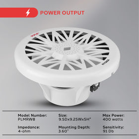 Pyle PLMRW8 voice coil detail showing 1.5-inch high-temperature coil for power durability