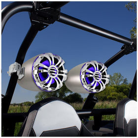 Pyle PLMRWB50L pair mounted on wakeboard tower for outdoor audio.