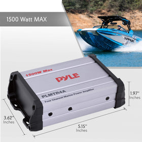 Pyle PLMTR4A four-channel marine amplifier powering multiple speakers